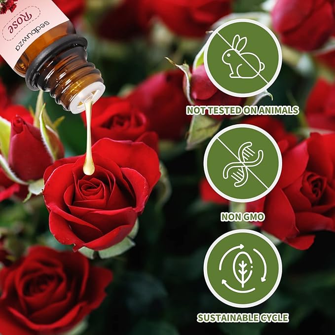 Sedbuwza Rose Sandalwood Essential Oil Set, Rose Fragrance Oil Sandalwood Scent Oil Set for Diffuser, Aromatherapy, Massage, Soap, Candle Making 2 x 10 ml Sedbuwza