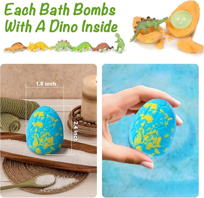 Dinosaur Bath Bombs Gift Set,16 Pack Organic Bath Bomb for Kids with Toys Surprise Inside. Natural Dino Egg Bathbombs Kit for Christmas or Birthday Gift for Girls and Boys - Bloomnest