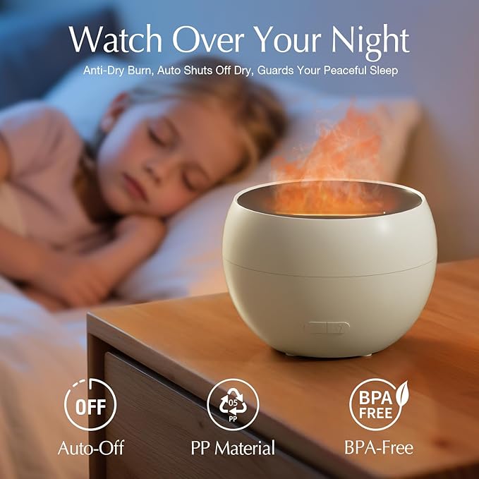 SALKING Essential Oil Diffuser, Fireplace Fire Flame Aromatherapy Diffuser, 150ml Ultrasonic Cool Mist Humidifier, Scent Aroma Diffuser with Auto-Off Function for Home, Room (White) - Bloomnest