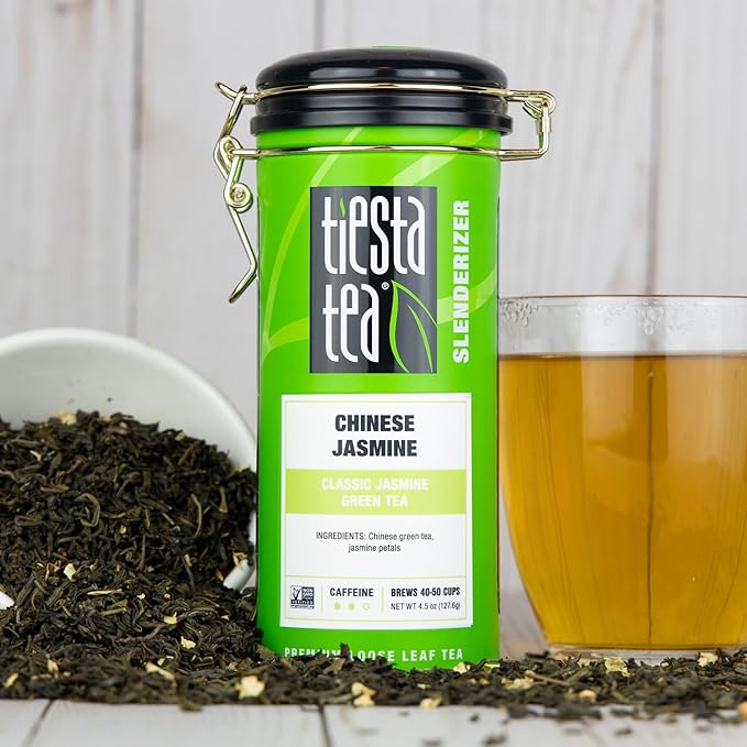 Tiesta Tea - Chinese Jasmine, Loose Leaf, Classic Jasmine, Medium Caffeinated Green Tea, Brews Up to 50 Cups, 4.5 Ounce Refillable Tin - Bloomnest