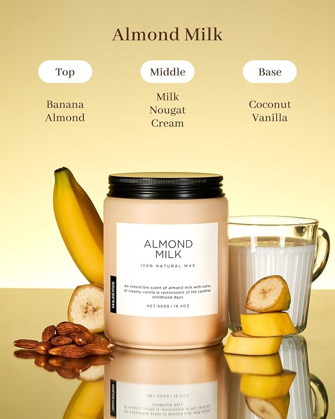M&SENSE Almond Milk Scented Candles for Home, 19.4oz 110 Hours Long Lasting Non Toxic Natural Organic Soy Wax Relaxing Scented Candle Housewarming Gift for Friends Teachers - Bloomnest