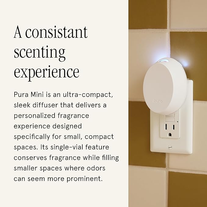 Pura Mini Smart Fragrance Diffuser for Small Spaces Adjustable Smart Home Device with LED Light & Automatic Vial Detection - Includes 1 Scent Refill; Lemon - Bloomnest