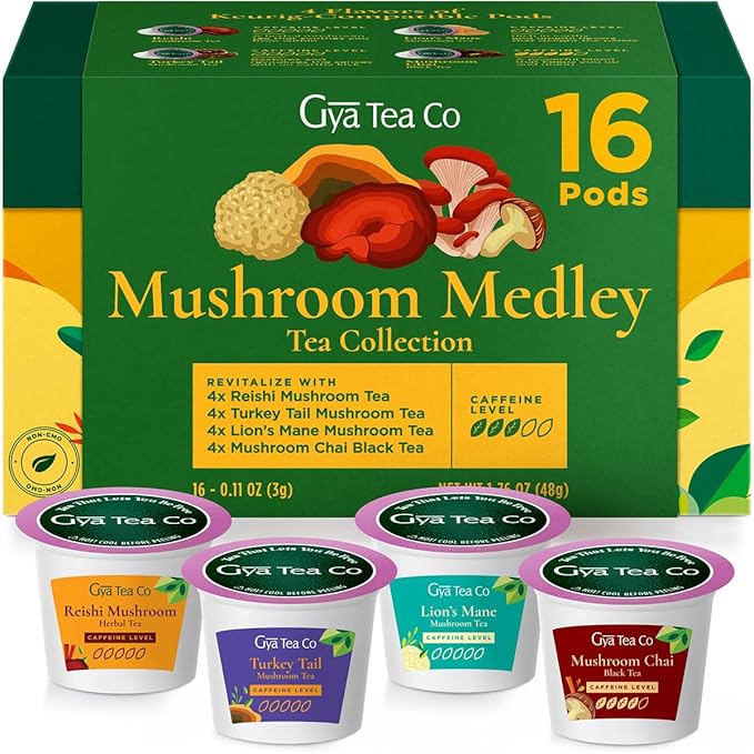 Gya Tea Co Mushroom Medly Tea Pod Collection Gift Set (16 Count) - Different Flavors Assorted Variety Pack - Bloomnest