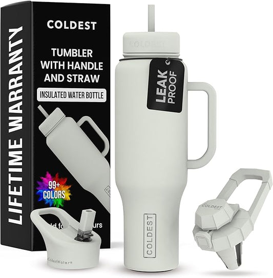 Coldest Tumbler with Handle and Straw - 100% Leak Proof Insulated Tumbler with Lid and Straw (3 Lids) - Stainless Steel Tumblers for Women & Men - Cup Holder Friendly Base, 46 oz (Margarita) - Bloomnest