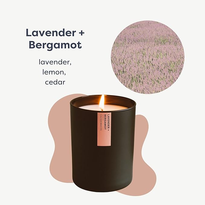Calyan Wax Co. Lavender & Bergamot Scented Candle - 75 Hour Burn - Luxury Non Toxic Soy Wax Candles - Long Lasting Black Tumbler Jar Candle for Home - 10.2oz - Bloomnest