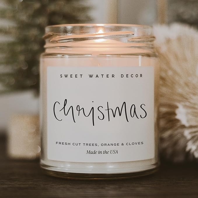 Sweet Water Decor Christmas Scented Candle - Cinnamon, Trees, Orange, and Clove Scented Winter Candle - Christmas Candles and Decor for Home - 9oz. Clear Jar Soy Candle, Made in The USA - Bloomnest