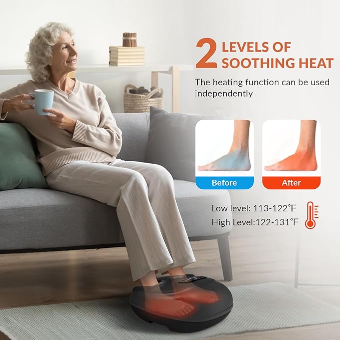 CILI FSA Eligible HSA Shiatsu Foot Massager Machine,Electric Heated Feet Massager for Plantar Fasciitis, Kneading Vibration Compression, Detachable Sleeve,Christmas Gifts for Dad Men - Bloomnest