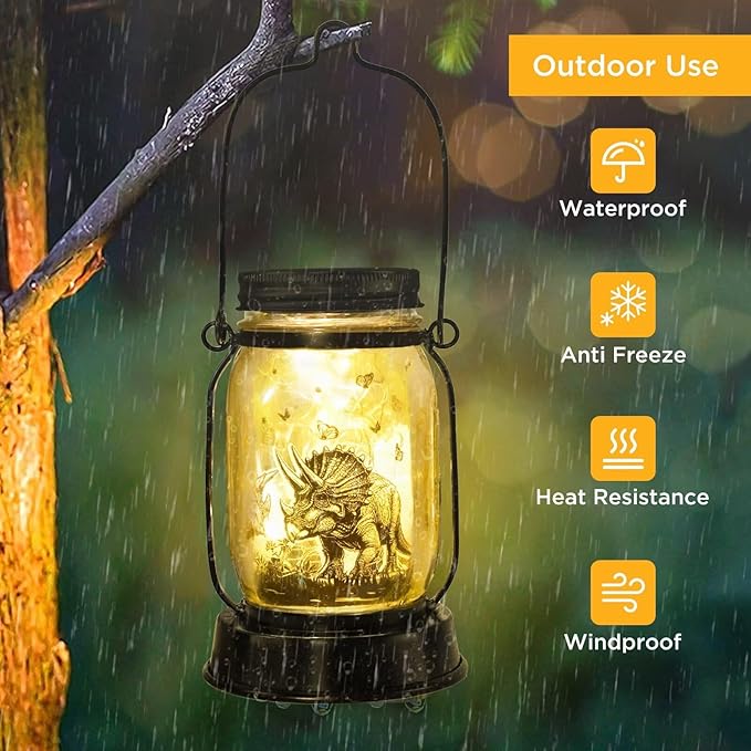 Dinosaur Gifts for Kids,Adults Triceratops Lovers Solar Lantern Night Light for Kids Gifts Christmas, Solar Triceratops Garden Decoration Outside for Yard, Patio,Backyard,Porch, Torches, Room Decor - Bloomnest