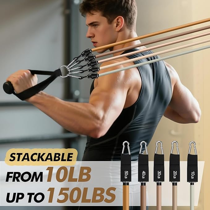 WHATAFIT Resistance Bands, Exercise Bands，Resistance Bands for Working Out, Work Out Bands with Handles for Men and Women Fitness, Strength Training Home Gym Equipment - Bloomnest