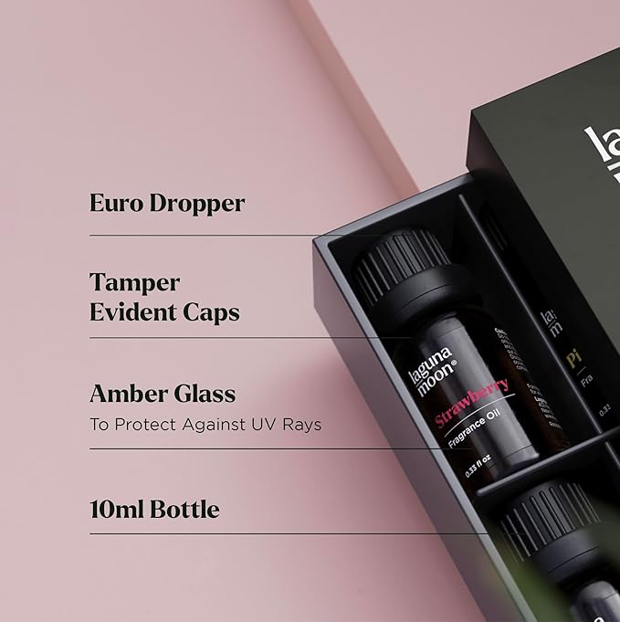 Fragrance Oil Set - Premium Grade 10 Pcs Scented Oils for Candle Making, Soap Scents, Aroma Beads, Bath Bombs, Perfume & Flavoring Oil for Lip Gloss - Essential Oils with Fruity Scents (10ml) LagunaMoon