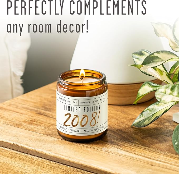 17th Birthday Gifts for Girls - 'Limited Edition 2008' Soy Candle, w/Champagne on Ice I 17 Birthday Gifts for Women I 17th Gift for Her Ideas I 9oz Reusable Jar, 50Hr Burn, Made in USA - Bloomnest