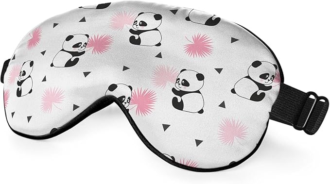 Cute Panda Bears Silk Eye Mask Sleep Mask Dandelion Pink Flower Cute Cartoon Eye Mask with Adjustable Strap Lightweight for Women Work Travel Night Sleep - Bloomnest