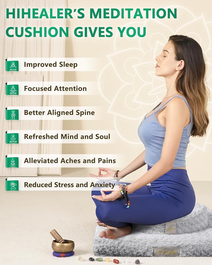 Hihealer Meditation Cushion Set – Large Rose Velvet Zafu & Zabuton Floor Pillow Traditional Tibetan Yoga Bolster for Adults Buckwheat Filled for Comfort Support - Bloomnest