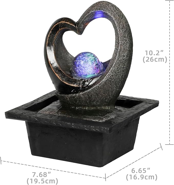 Ferrisland Tabletop Water Fountain, Zen Meditation Indoor Waterfall Fountain, Heart Shape Decoration with LED Light for Home Office Bedroom Relaxation Decor, Gift Ideas - Bloomnest