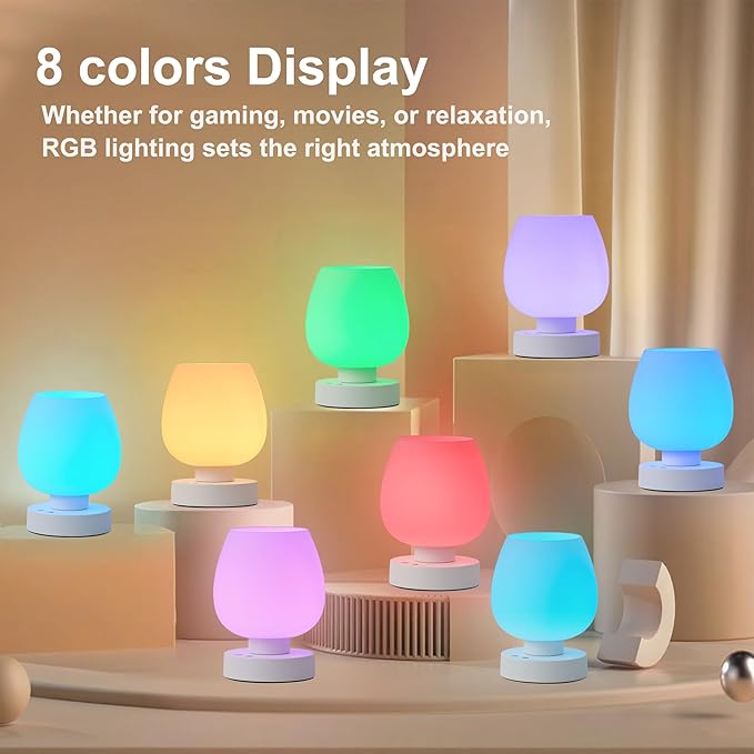 Cordless Portable Touch Bedside Table Lamp - Rechargeable Modern Small Table Lamp with White Glass Shade, Stepless Dimmable & 8 RGB Colors & Memory, Desk Lamp for Nursery Bedroom Nightstand, Gifts - Bloomnest