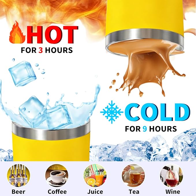 1 Pack 20oz Stainless Steel Tumbler with Lid, Leakproof Double Wall Travel Mug for Hot/Cold Drinks, Home Office Outdoor Party Use, Durable Powder Coated Insulated Cup/Yellow - Bloomnest