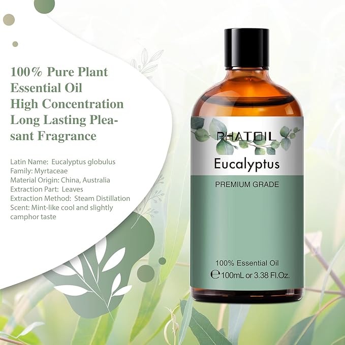 PHATOIL 100ML Eucalyptus Essential Oil, Eucalyptus Oil Essential Oils for Diffusers for Home, Soap Candle Making, Huge 3.38fl.oz Bottle - Bloomnest