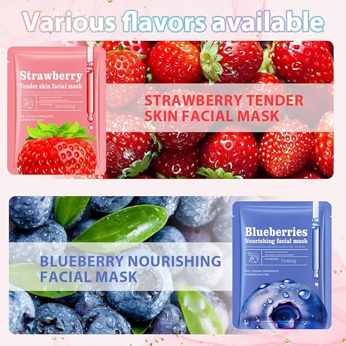 Face Sheet Mask Skincare,Hydrating Spa Face Mask For Sensitive Skin,Moisturize,Nourish for All Skin Types,Natural Skin Care Spa Face Mask for Women Men,Pack of 12 - Bloomnest