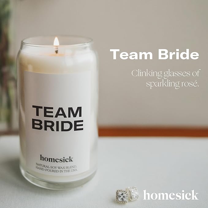 Homesick Scented Candles for Home (Team Bride) - 13.75 oz Long-Lasting Natural Soy Wax Blend Jar Candle Gifts for Women & Men, 60-80 Hours Burn Time - Notes of Linen, Beach Plum & Lily of The Valley - Bloomnest