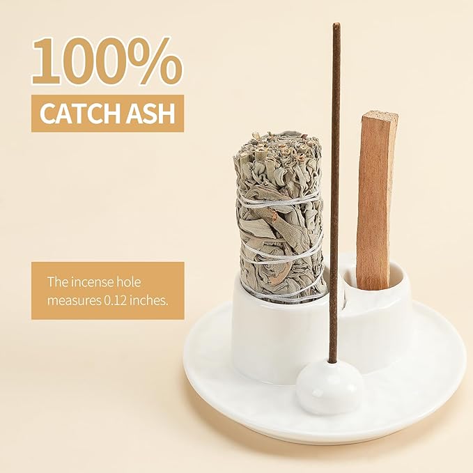 Palo Santo Sticks Holder, Multi-Purpose Handmade Ceramic Incense Burner for Palo Santo Incense Sticks, Sage Holder for Burning, Ash Catcher Tray for Meditation Yoga Room (Pure White) ToolSentryX