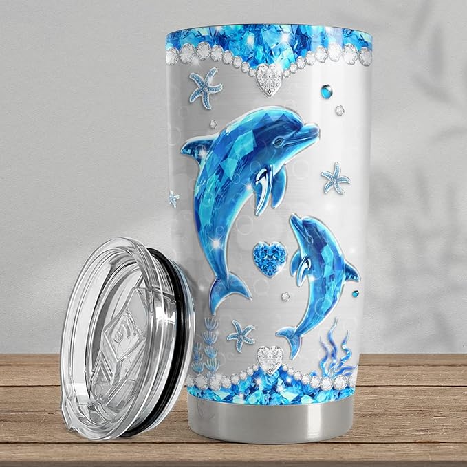 SANDJEST Personalized Dolphin Tumbler Jewelry Drawing Style Stainless Steel 20oz 30oz Insulated Cup Coffee Travel Mug Dolphins Tumblers Christmas Birthday For Women Girl Friend Cups Gift - Bloomnest