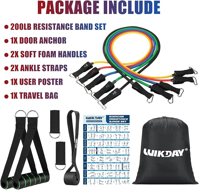 Exercise Resistance Bands with Handles for Working Out, 150/200/250/300 lbs Workout Bands Set with Door Anchor for Physical Therapy, Yoga, Pilates - Bloomnest