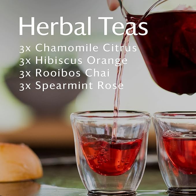 Grace Farms HERBAL TEA VARIETY Box (12 Enveloped Sachets) | 4 Naturally Sweet, Caffeine Free Flavors | Chamomile Citrus, Hibiscus Orange, Spearmint Rose, & Rooibos Chai | Organic, Fair Trade & Kosher | Gives Back 100% of Profits - Bloomnest