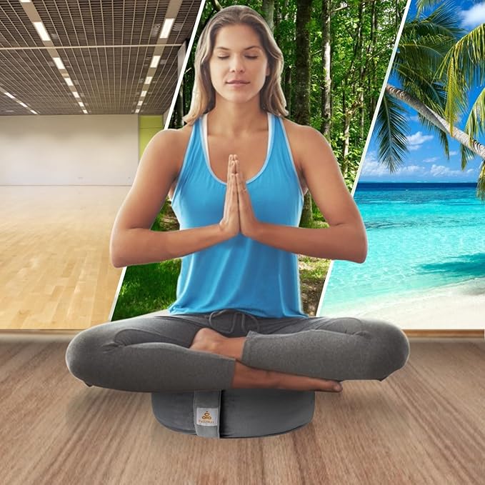 Round Velvet Meditation Pillow D=13"/16" H=5.5" Yoga Bolster Floor Pouf Zafu Buckwheat Meditation Cushion for Sitting on Floor,Removable Organic Cotton Cover Kneeling Pillow