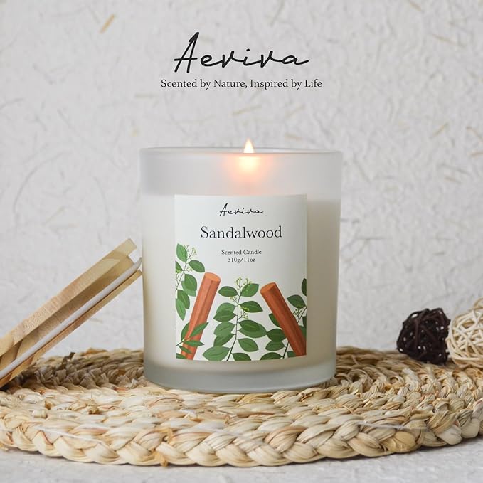Sandalwood Scented Candle, 11oz 60 Hour Burn, Natural Soy Wax with Thick Cotton Wick, Highly Scented Aromatherapy Candle for Stress Relief & Meditation, Gifts for Women & Men - Bloomnest