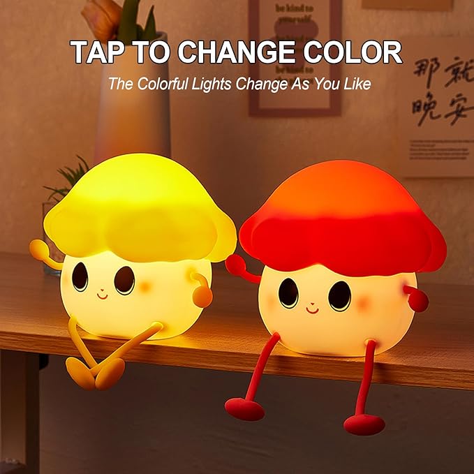 Mushroom Night Light for Kids, Cute Silicone Night Light, 7 Adjustable Color Breathing Mushroom Lamp, Rechargeable USB LED Touch Light for Children's Room Decor, Christmas Birthday Gift (Red) - Bloomnest