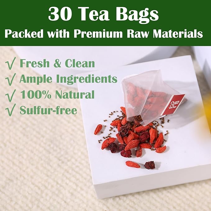 FullChea - Goji Berry Tea For Men, 30 Count X 6g - Premium Five Flavors Herbal Tea Combination - Schisandra Berries, Dodder, Wolfberry - Support Kidney Health & Boost Energy - Bloomnest