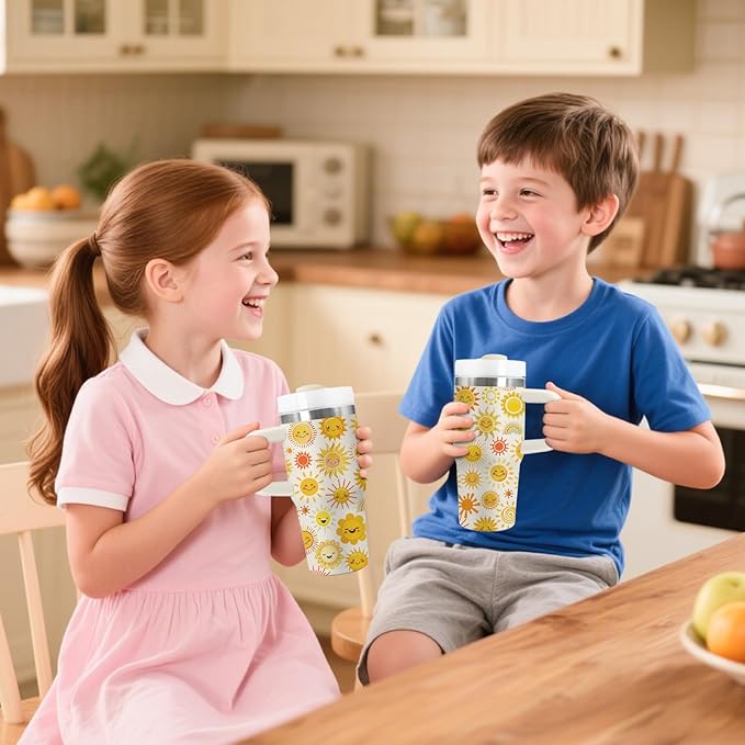 Sunshine Gifts - 14 Oz Yellow Kids Sun Tumbler with Handle and Straw, Stainless Steel Insulated Water Bottle, for Sports, School, Travel - Funny Sunshines Themed Children Birthday Gift Cup(1pc) - Bloomnest