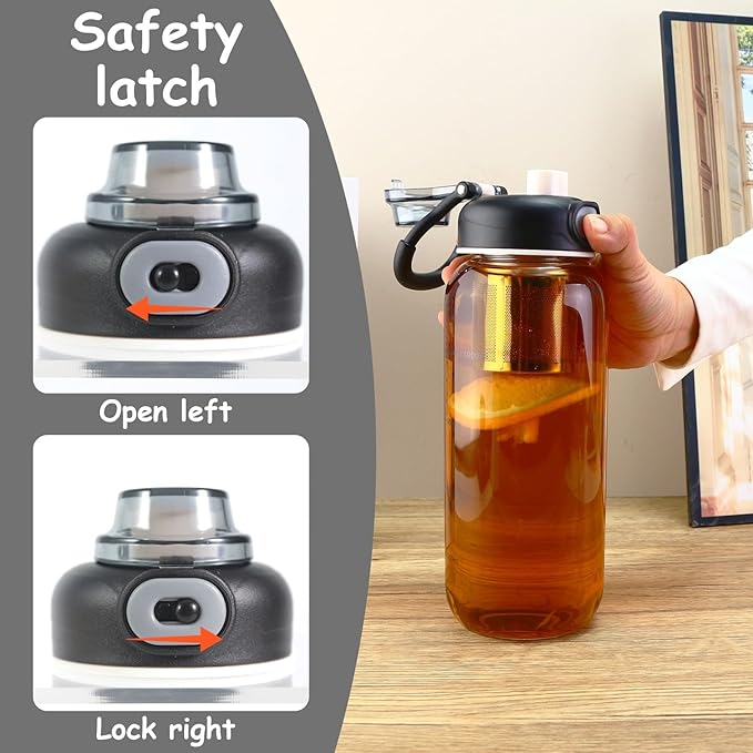 34oz tea bottle with infuser - Large Capacity Glass Water Bottle, With Time Mark, Stainless Steel Tea Strainer,Sleeve, BPA Free,For hot or cold drinks, coffee, tea and water - Bloomnest