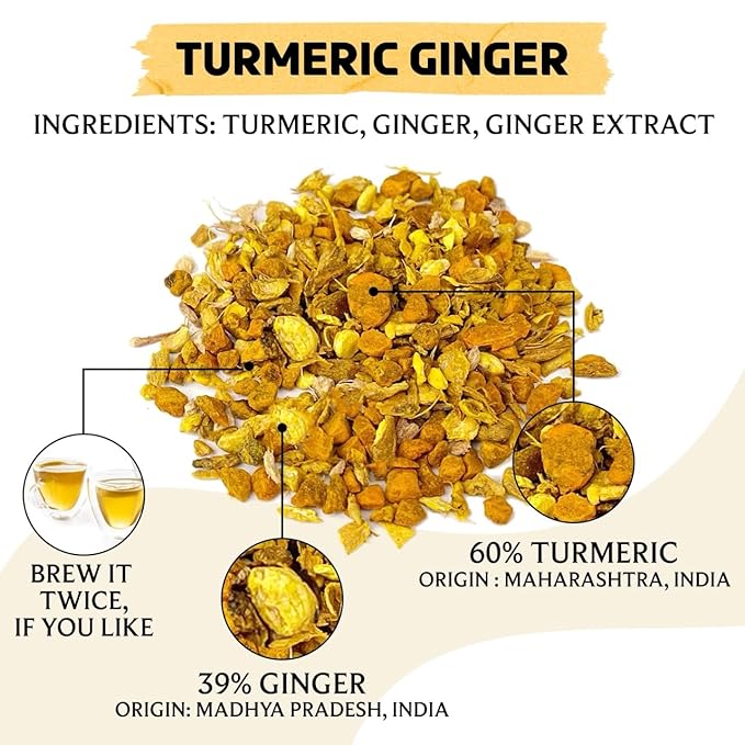 BREWIX, Turmeric Ginger Loose Herbal Tea (100+ Cups, 7.05oz/200g) Caffeine & Gluten Free | Ginger Root Tea | Savory & Spicy - Bloomnest