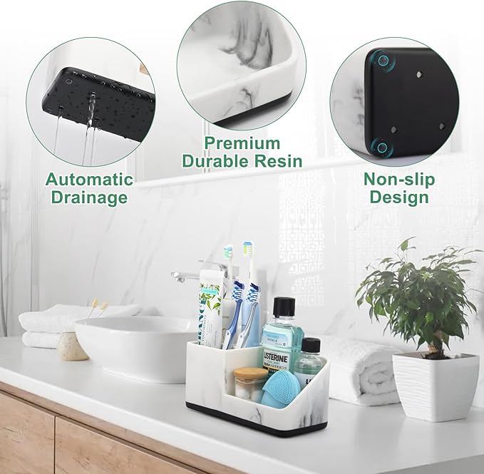 Marble Bathroom Counter Organizer, Kids Electric Toothbrush and Toothpaste Holders for Bathroom Organizers and Storage (Marble) - Bloomnest