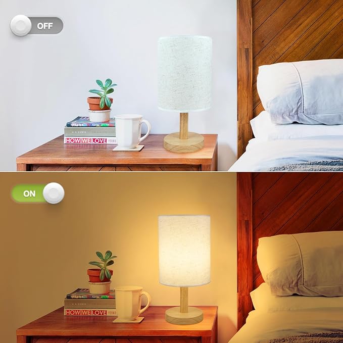 6.3in Bedside Table Lamp for Bedroom, Minimalist Nightstand Lamp with Round Fabric Linen Shade,Study Reading Desk Lamp for Kids Room, Night Table Lamp for Living Room, College Dorm, Home, Office - Bloomnest