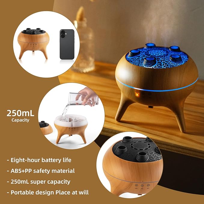 Essential Oil Diffuser 250ML,Jellyfish Diffuser Air Humidifiers Sound Pickup Ultrasonic Aromatherapy Diffuser Remote Control 7 Color Lights for Home Bedroom Office Hotel(Wood Color) - Bloomnest