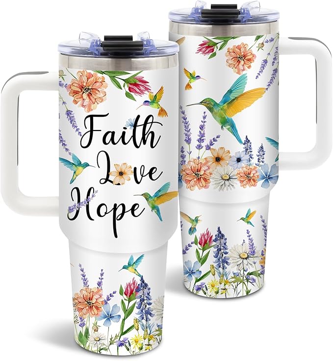 DUUV Christian Gifts for Women, Christian Tumbler 40 Oz with Handle, Faith Religious Gifts for Wife Girls Teen, Hummingbird Gift for Faith Lovers Women, Gift for Birthday Christmas Thanksgiving, 1PCS - Bloomnest