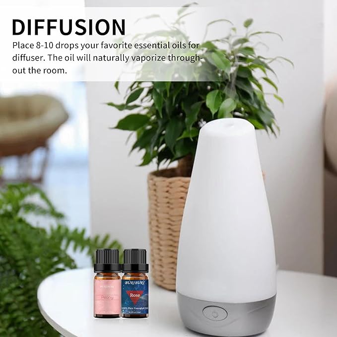 BURIBURI Rose Oil and Peony Essential Oil Set 2 Pack, 100% Pure Diffuser Rose Essential Oil 10ml for Massage, Soap Making BURIBURI