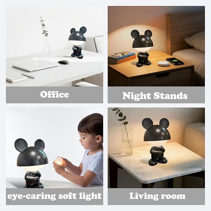 Night Light | Mini Desk Lamp | Table Lamps for Night Stands LED Cool Shape 3 Level Dimmable Touch Light with Rechargeable Battery for Bedside Living Room Home Decor Christmas Gifts(Black) - Bloomnest