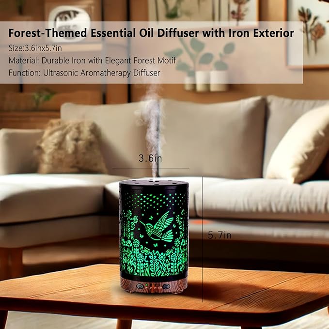 Essential Oil Diffuser 120ML Metal Aromatherapy Diffuser with Timer, Cool Mist Humidifier with Auto Shut-Off & 7 Color Lights for Home Office Spa (Bird) - Bloomnest
