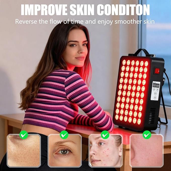 Red Light Therapy for Body Panel, LED 660nm Red Light Panel & 850nm Near-Infrared Therapy Device, 60 Dual Chip LEDs,Touchscreen Controls, Adjustable Stand/Timer, Hanging Kit/Handle/Eyewear