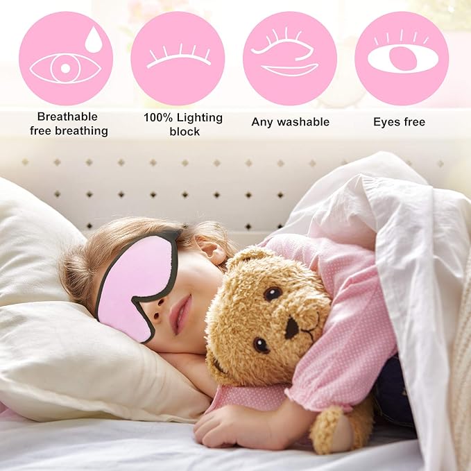 2 Pieces 3D Sleep Mask for Kids Memory Foam Contoured Eye Mask, Travel Sleep Eye Cover with Adjustable Strap, 3D Blindfolds(Pink and Grey) - Bloomnest