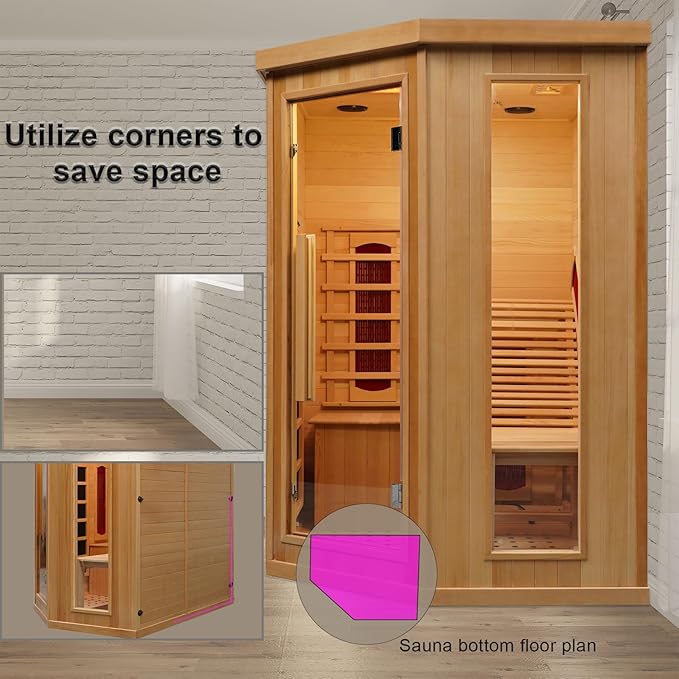Smartmak Far Infrared Sauna Room with Recliner, 1 Person Indoor Canadian Hemlock Sauna Room, Carbon Crystal Heating Panel and Heating Tubes, 7 Color Light, Oxygen Bar, Bluetooth Speaker (220V, 2300W) Smartmak