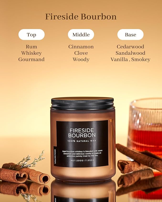 M&SENSE Fireside Bourbon Clean Non-Toxic Soy Wax Campfire Smoky Candle, Cotton Fall Scented Candle for Home Decor, 7.05oz Up to 50 Hours Burn Time Aromatherapy Gift for Bathroom - Bloomnest