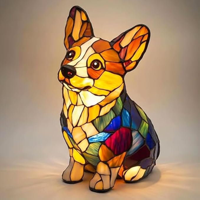 Dog Series Art Night Light, Corgi Lamp and Pug Lamp, Stained Resin French Bulldog Tabletop, 3D Dog LED Table Lamp, Stained Resin Night Light, Pet Themed Tabletop Decor (Corgi) - Bloomnest