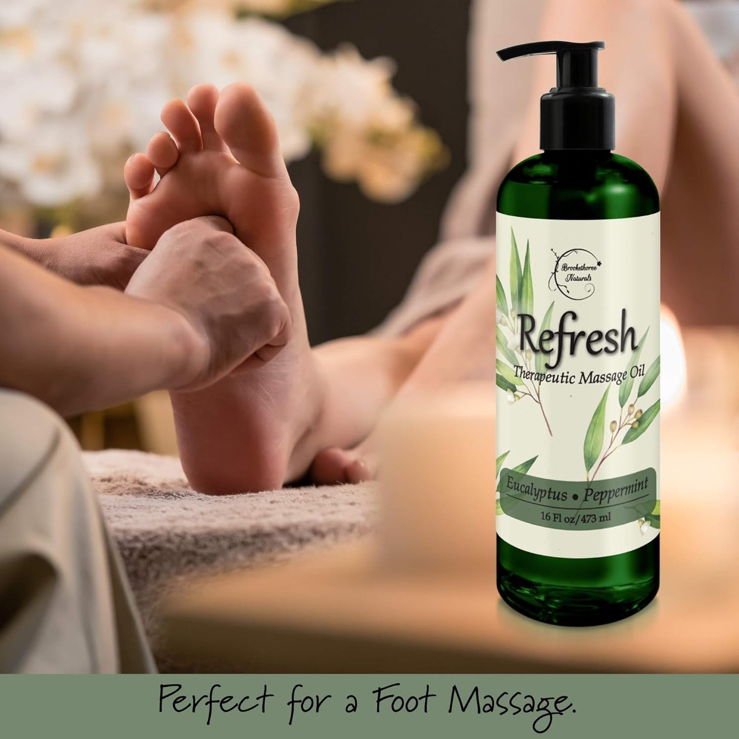 Refresh Massage Oil for Massage Therapy with Eucalyptus & Peppermint Essential Oils - All Natural, Great for Sore Muscles. Ideal for Full Body Relaxation – Nut Free Formula 16oz
