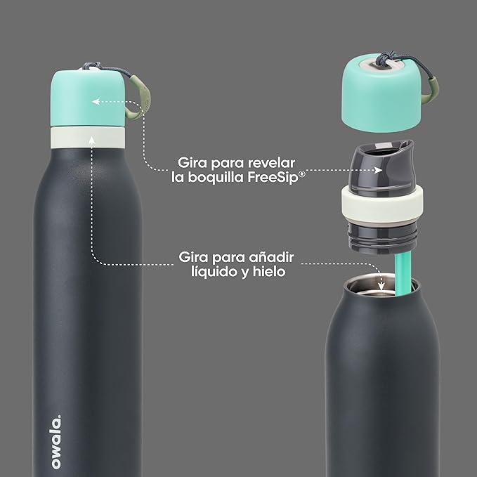 Owala FreeSip Twist Insulated Stainless Steel Water Bottle with Straw for Sports and Travel, BPA-Free, 24-oz, Blue/Grey (Foggy Tide) Owala