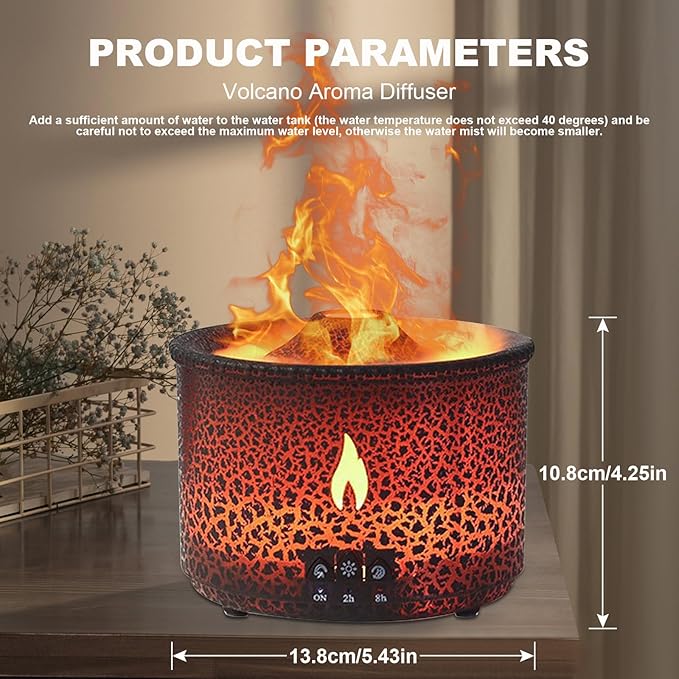Volcano Humidifier Quiet Flame Diffuser: 300ml Spray Humidifier with 2 Modes Fire Mist Waterless Auto Shut Off Aromatherapy Diffuser with Remote Control for Bedroom Home, Office(Red & Blue) MINGPINHUIUSFeatured