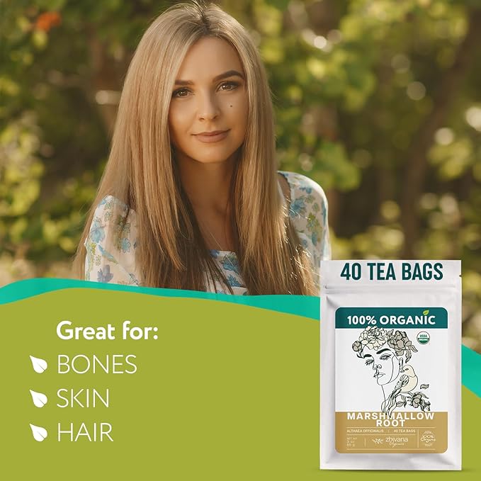Organic Marshmallow Root 40 Tea Bags – Althaea Officinalis Herbal Tea - Support Throat & Digestive Comfort – Caffeine-Free, Non-GMO - Bloomnest